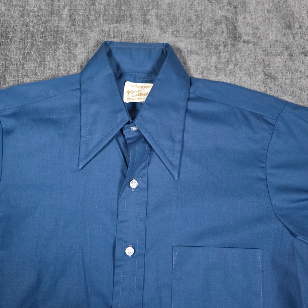 Vtg Dagger Collar 70s Disco Arrow Button Up Shirt Mens M Blue Kent Collection